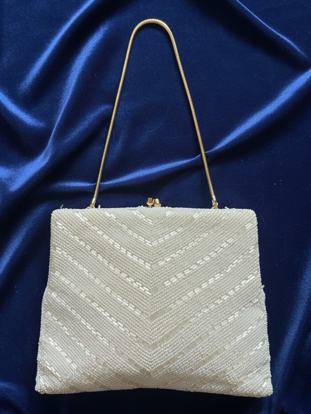 Bradlees Vintage White Beaded Sequins Formal Handbag Purse Made in Hong Kong